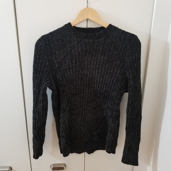 Jachs Girlfriend | New York Black Chenille Sweater Crew Neck High Lo - Picture 1 of 7